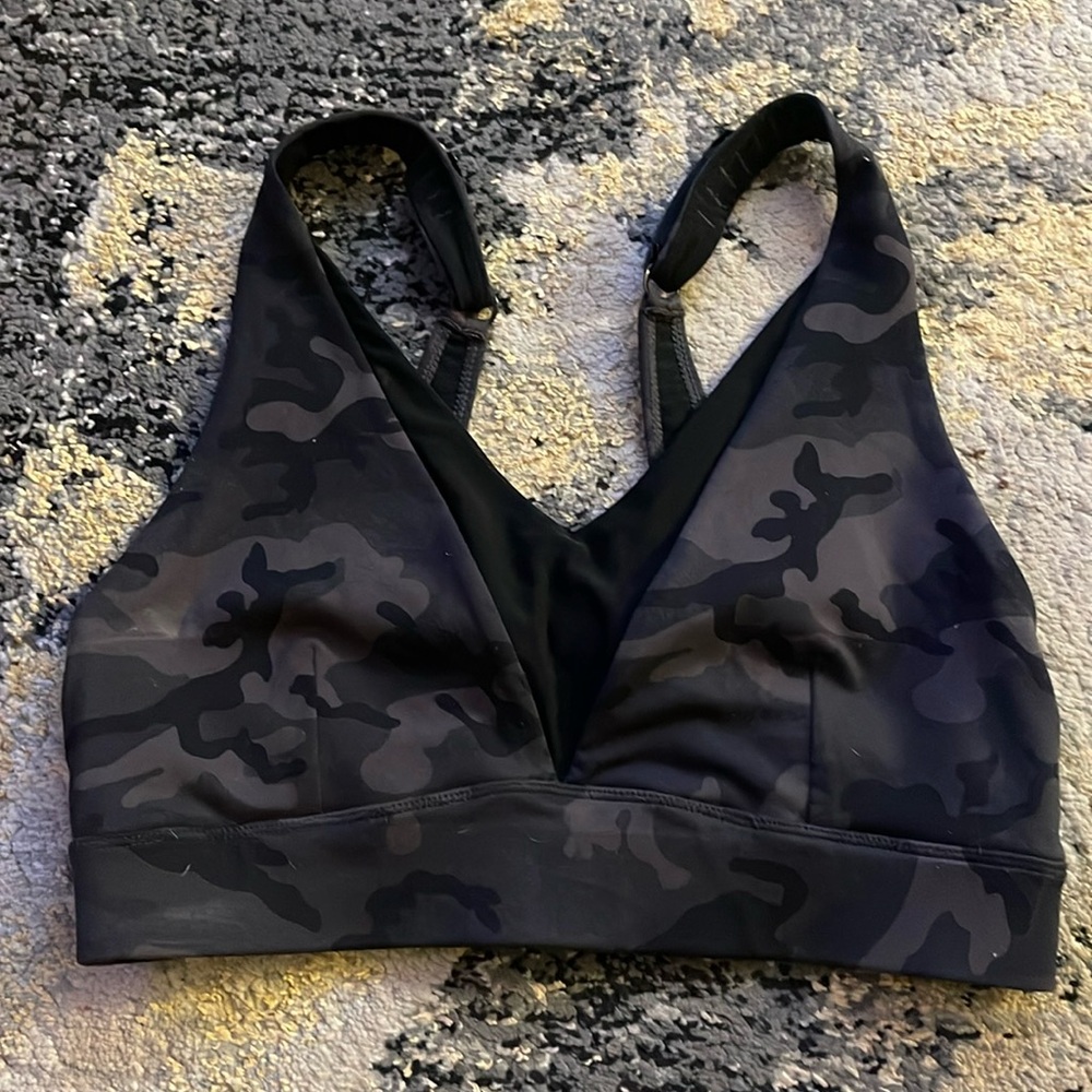 Camo Zyia sports bra or swim top.  Adjustable